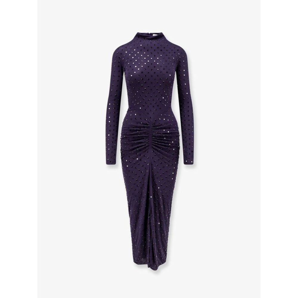 Alaia Women Long Viscose Dress With All-Over Rhinestones